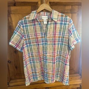 Alfred Dunner Multicolor Plaid Short-Sleeve Button Shirt Medium
